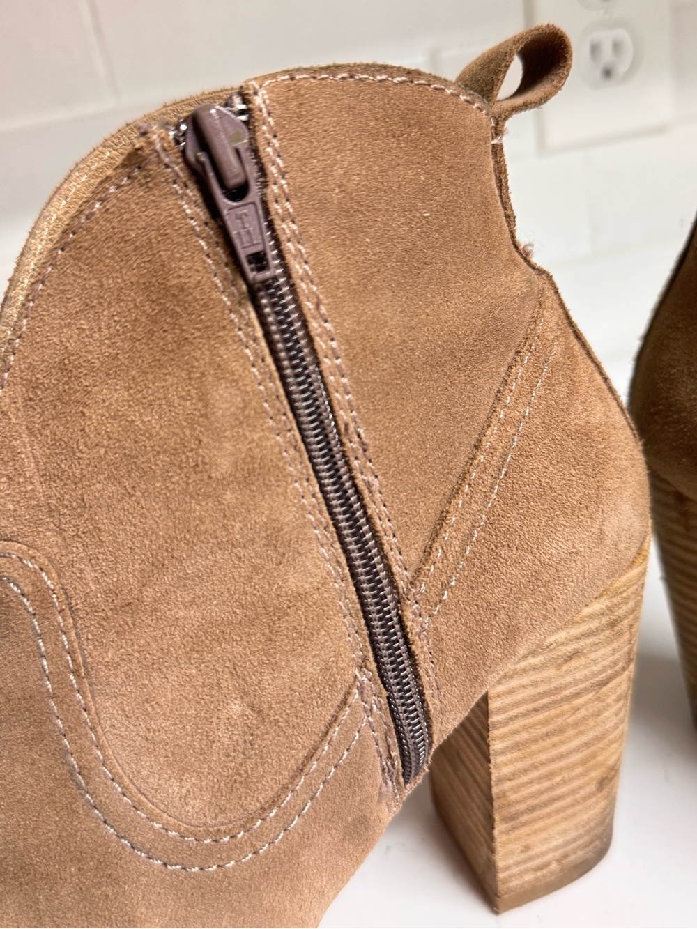 Pure Navy Taupe Suede and Leather Heel Cowboy Booties Size 8.5 - Picture 5 of 8